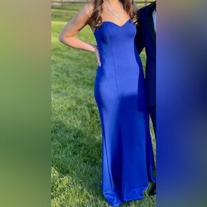 Elegant Blue Strapless Prom Dress